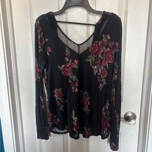 Daytrip Floral Black and Red Women's Top